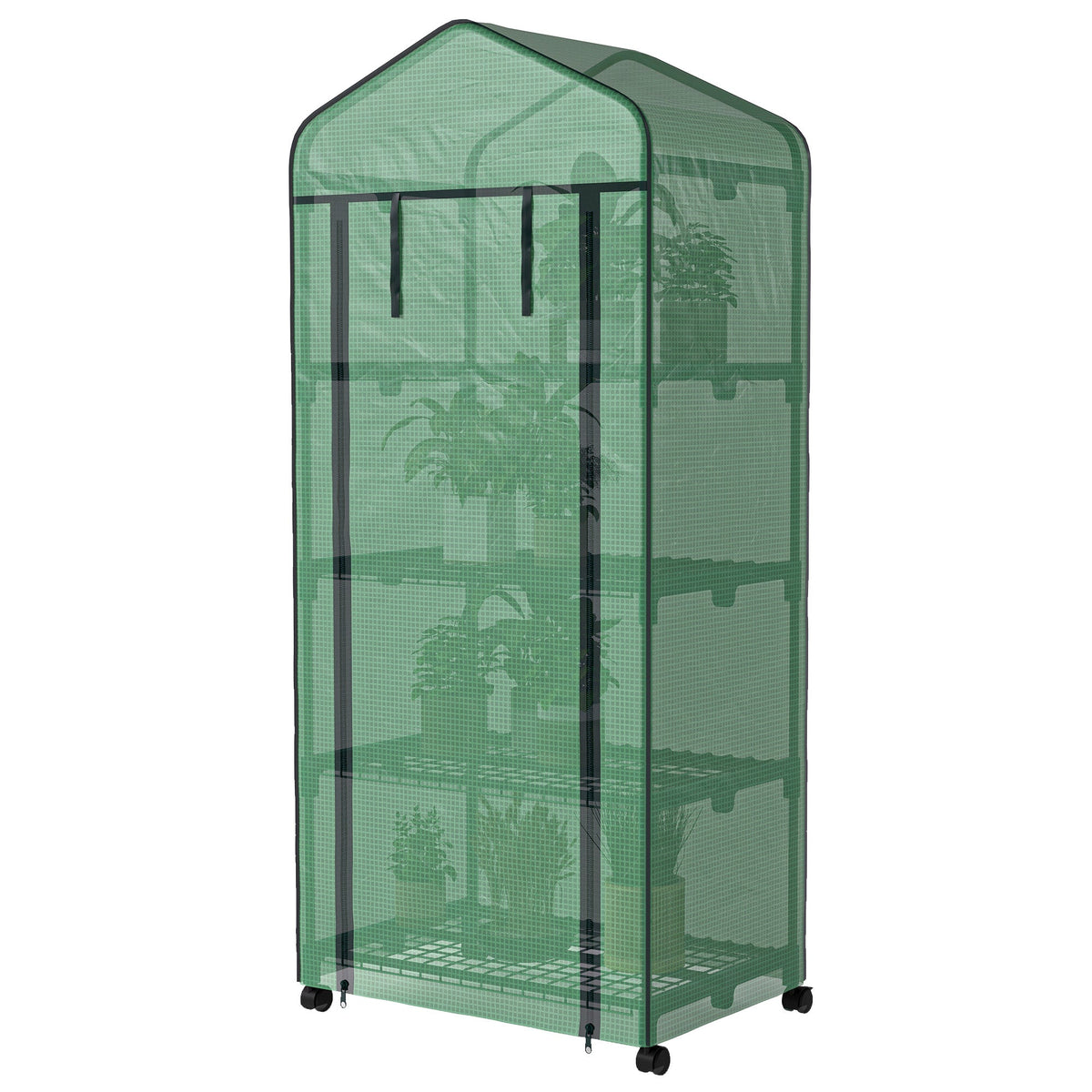 Serre de jardin avec étagères 4 niveaux, serre de balcon, bâche renforcée, châssis en acier, porte zippée, pour légumes plantes fleurs, intérieur et extérieur, 69 x 50 x 165 cm, vert