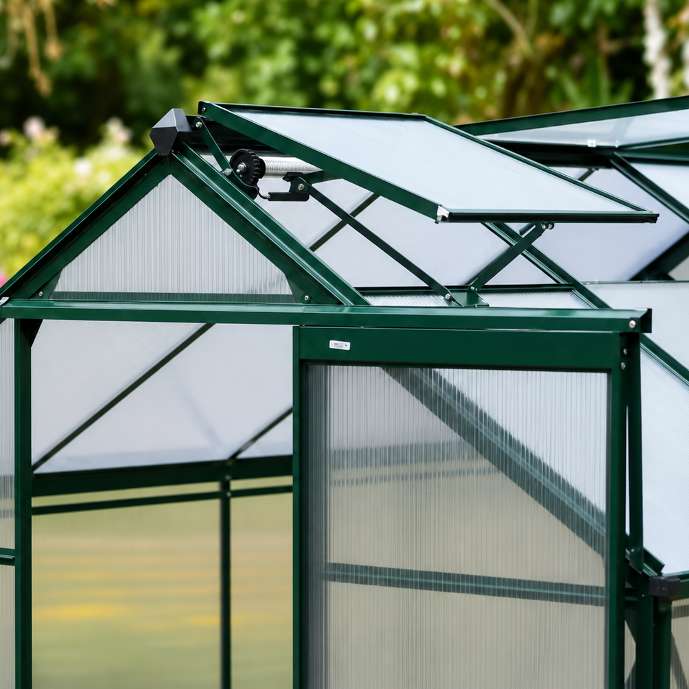 Serre de Jardin en Polycarbonate avec Lucarne et Porte Coulissante