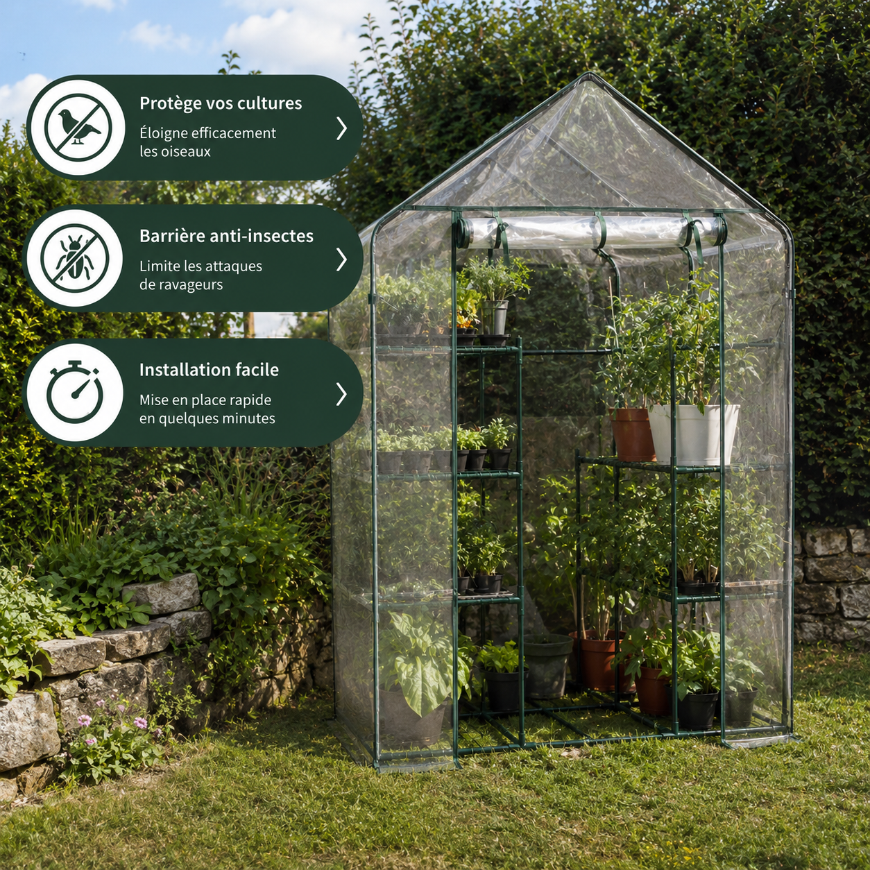 Serre de Jardin 195 cm avec Étagères Latérales et Porte Zippée