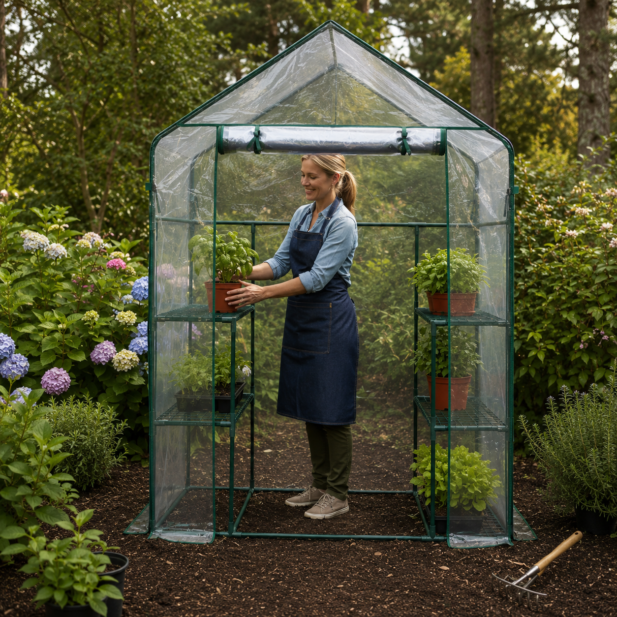 Serre de Jardin 195 cm avec Étagères Latérales et Porte Zippée