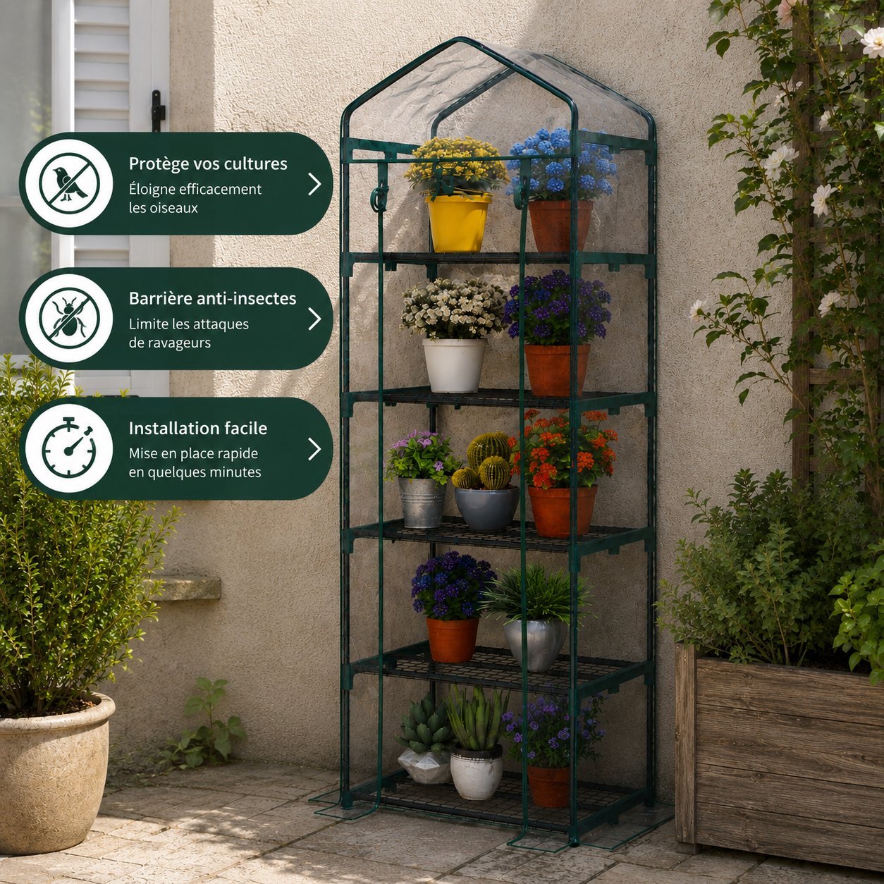 Serre de Jardin Compacte 5 Étagères avec Porte Zippée