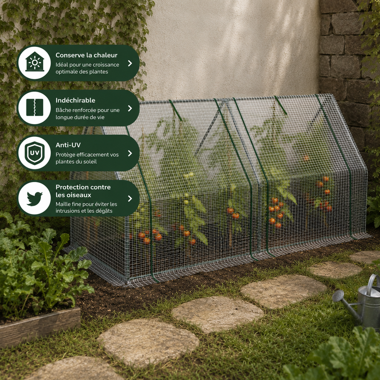 Mini Serre Tunnel de Jardin 180 cm avec 2 Fenêtres Zippées
