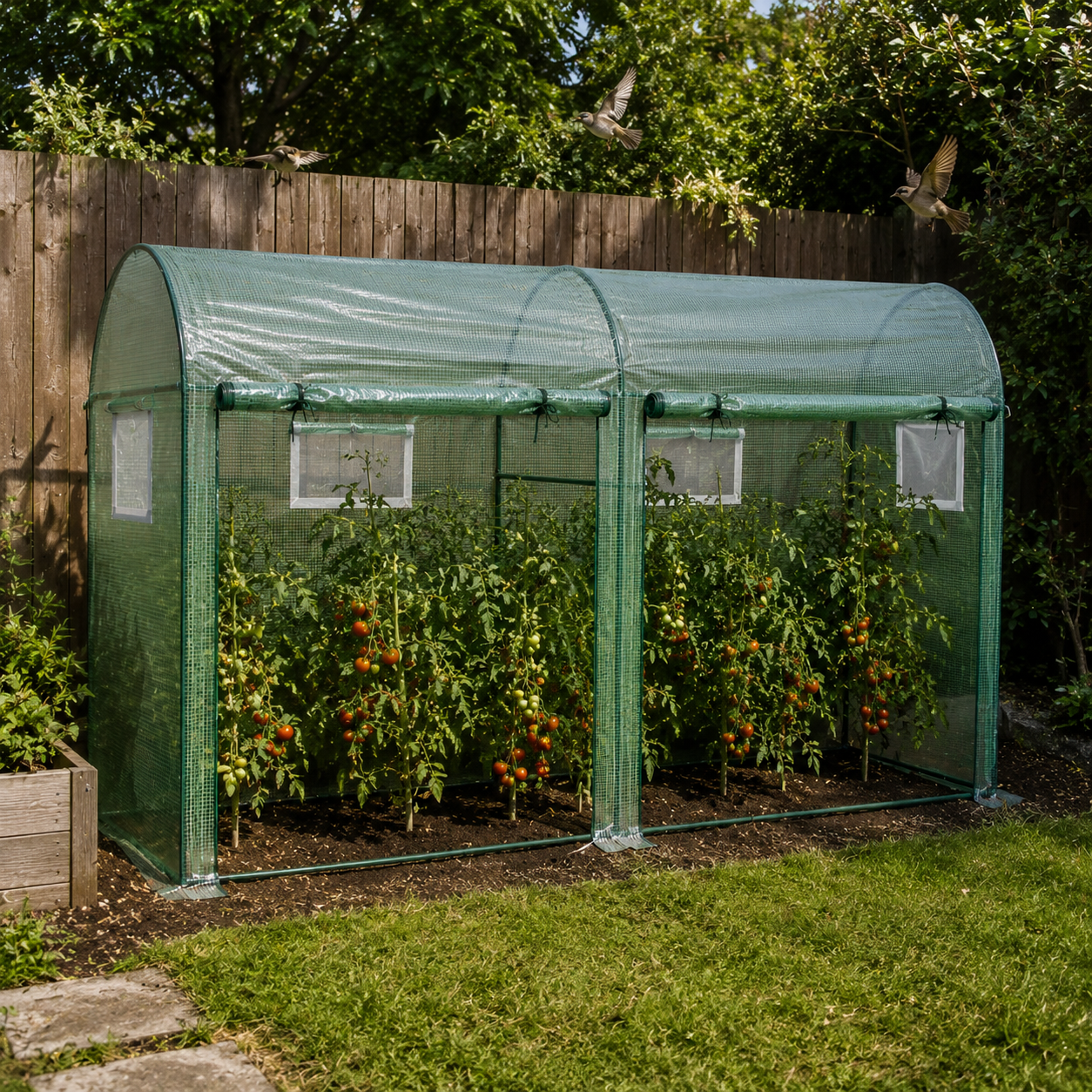 Serre tunnel de jardin avec fenêtres moustiquaires | Jardimaf