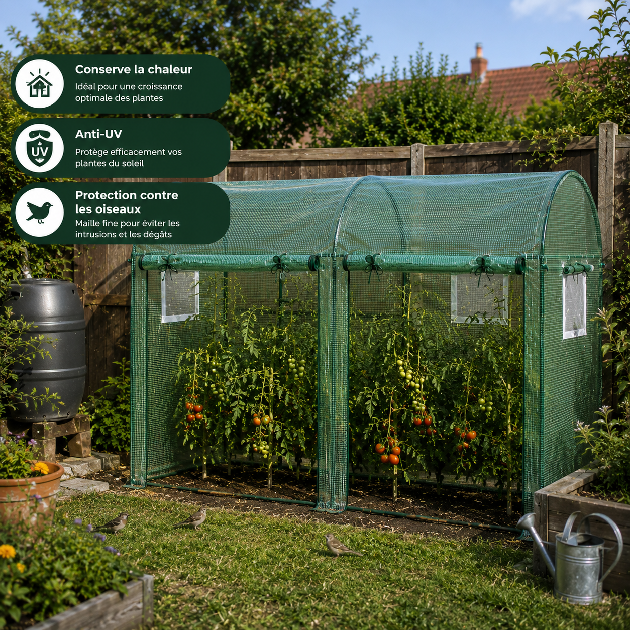 Serre tunnel de jardin avec fenêtres moustiquaires | Jardimaf