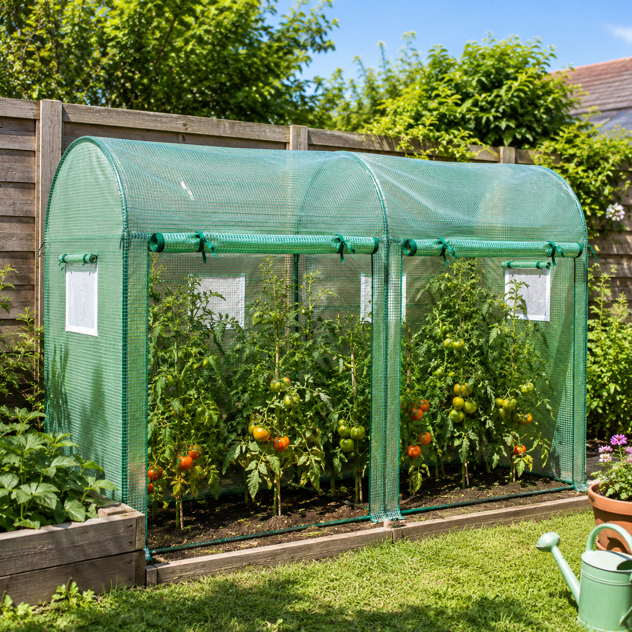 Serre tunnel de jardin avec fenêtres moustiquaires | Jardimaf