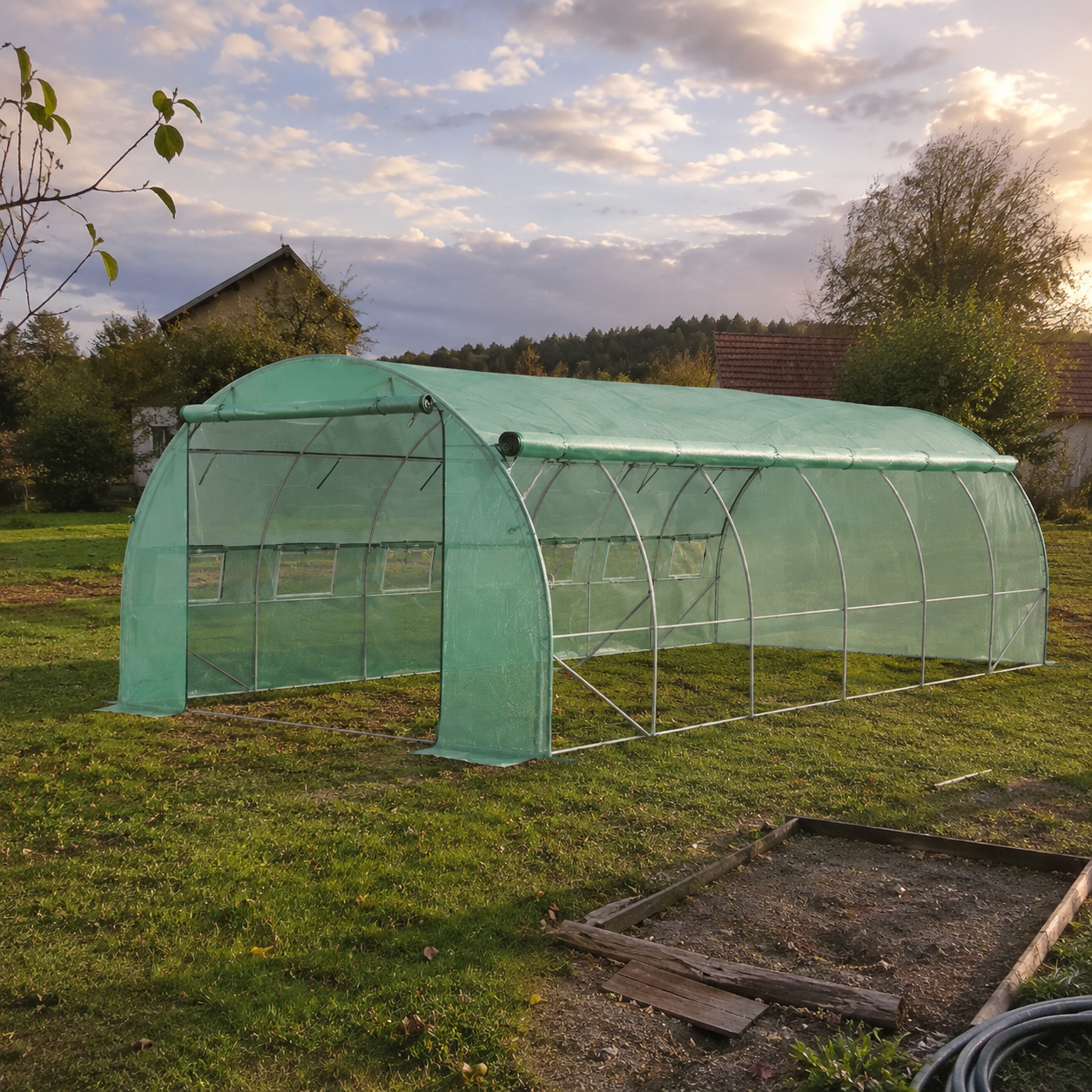 Serre Tunnel de Jardin 18 m² avec 12 Fenêtres et Structure Renforcée
