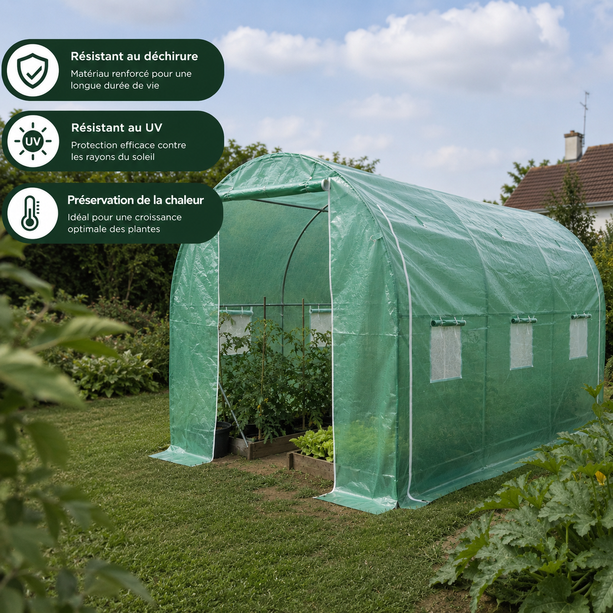 Serre tunnel de jardin 6 m² avec fenêtres moustiquaires | Jardimaf
