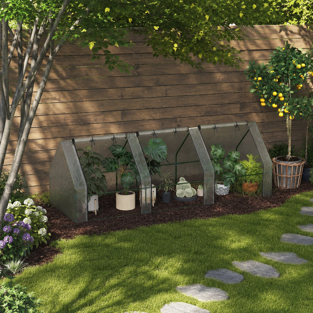 Mini Serre Tunnel de Jardin 270 cm avec 3 Fenêtres Zippées