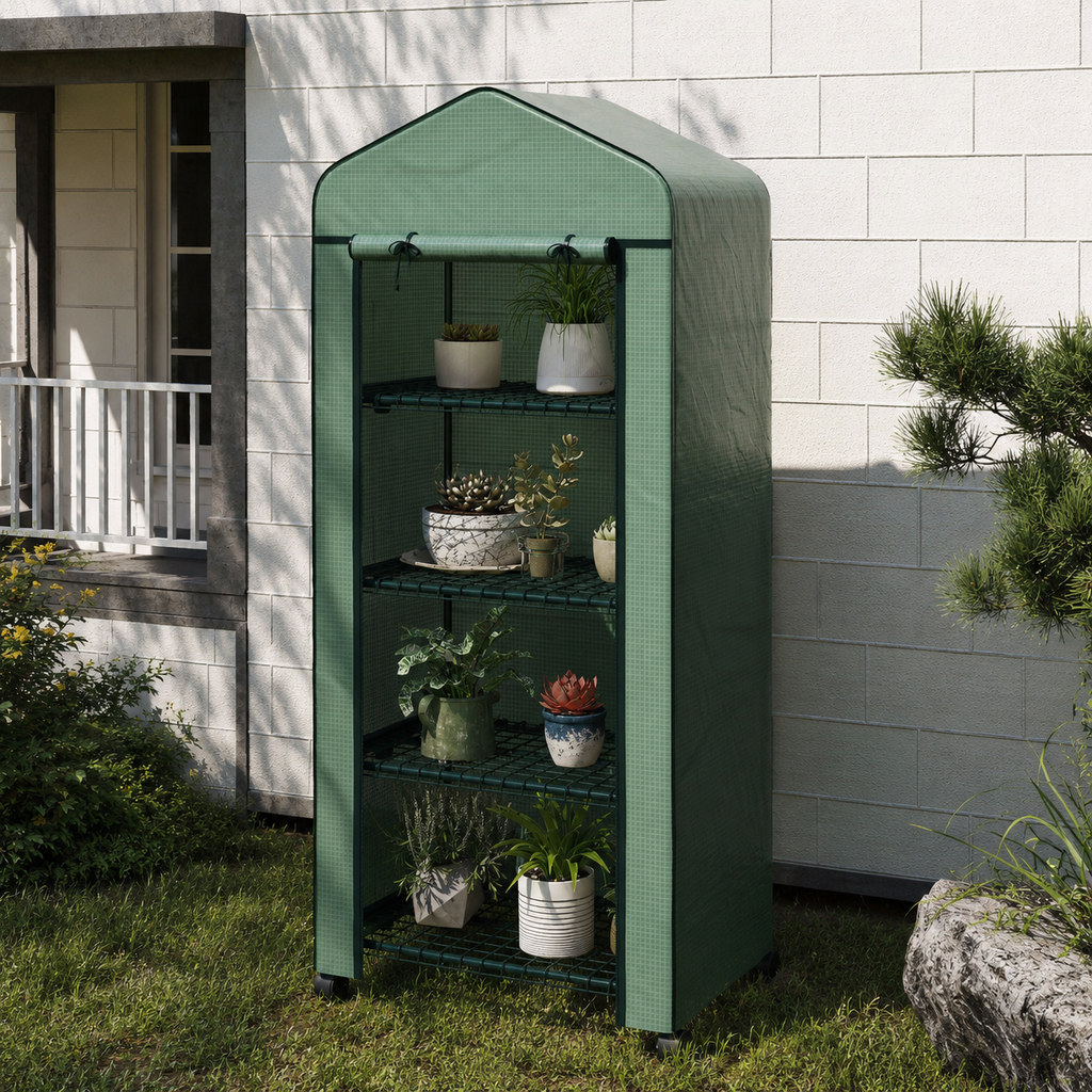 Mini Serre de Jardin 4 Niveaux avec Étagères et Porte Zippée