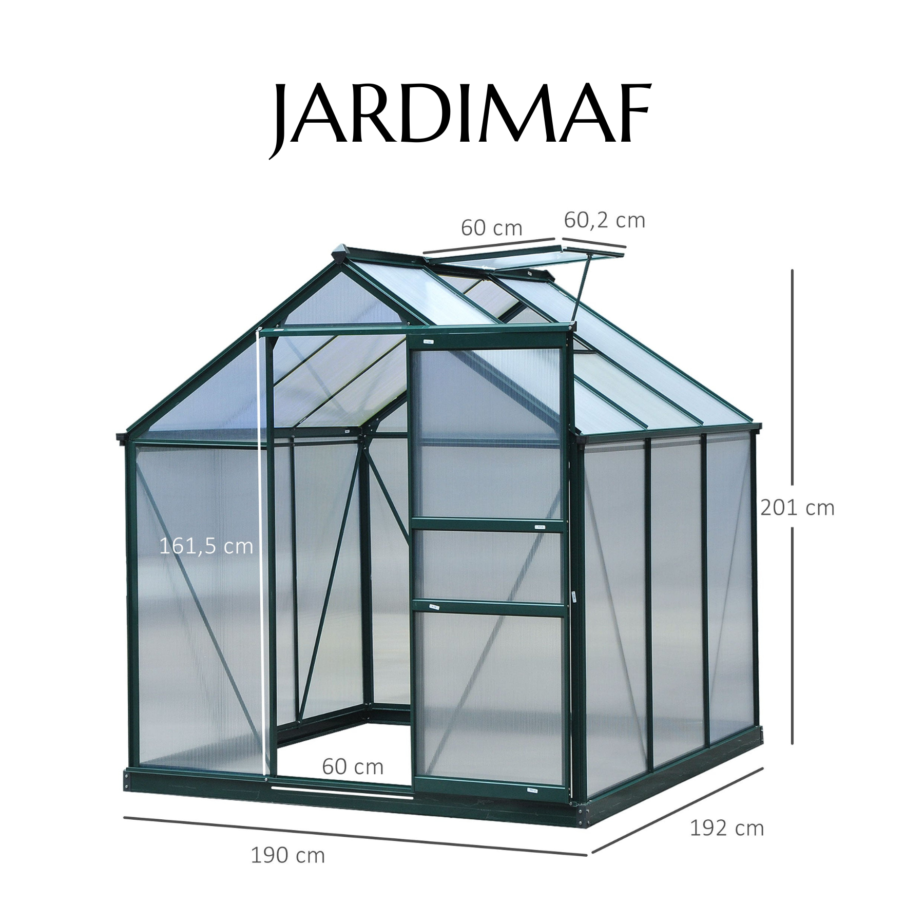 Serre de Jardin en Polycarbonate avec Lucarne et Porte Coulissante