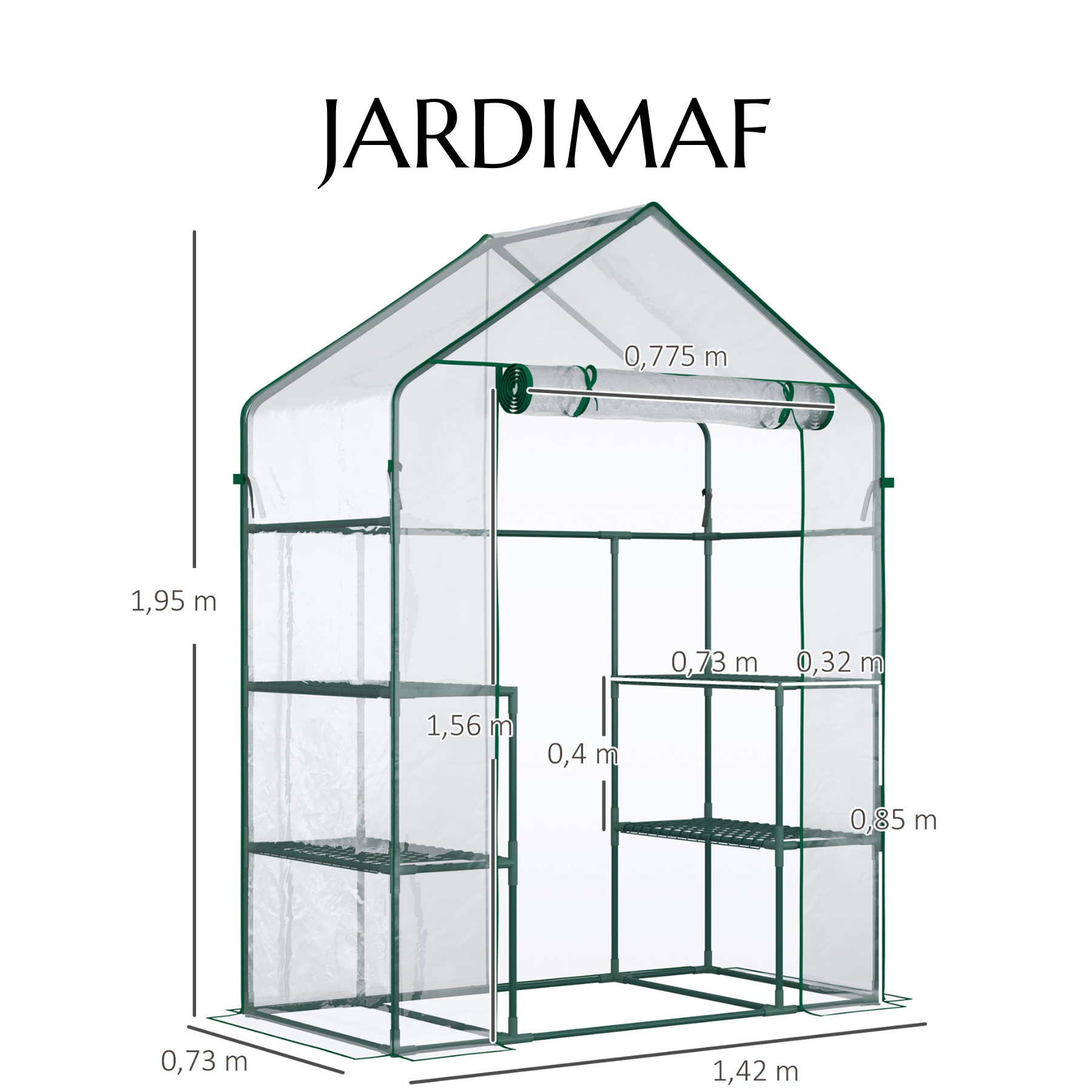 Serre de Jardin 195 cm avec Étagères Latérales et Porte Zippée