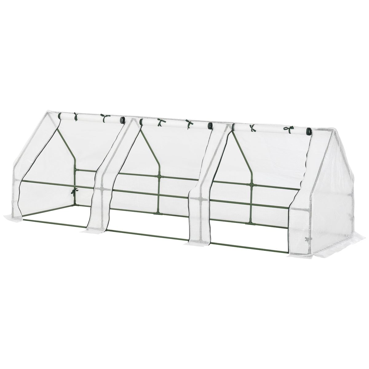 Mini Serre de Jardin mini serre tunnel 270L x 90l x 90H cm toit pointu Acier PE Haute densité 140 g/m² Anti-UV 3 fenêtres avec Zip enroulables Blanc