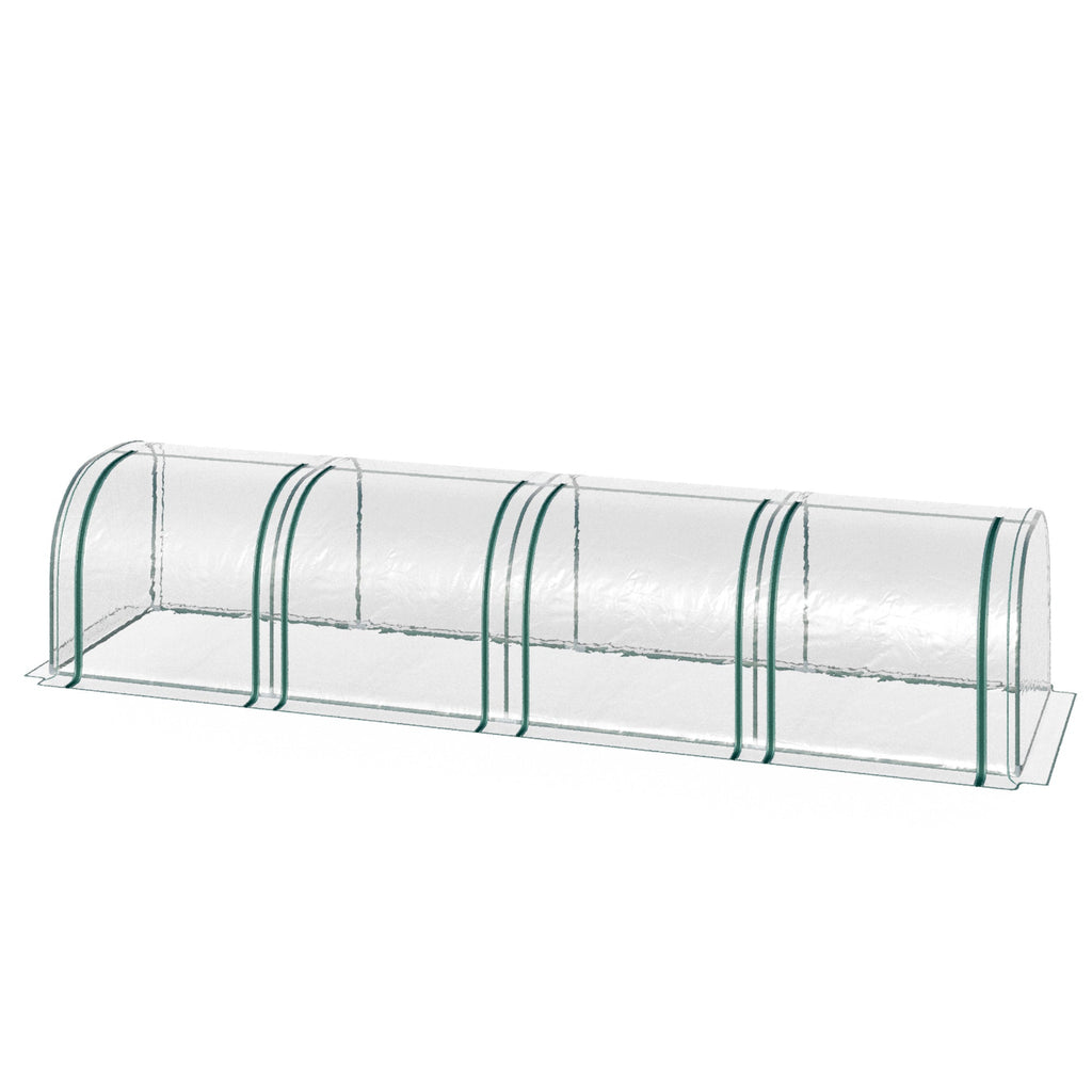 Serre de Jardin mini serre tunnel serre à tomates 3,95L x 1l x 0, 8H m 4 Portes zippées bâche PVC Transparent métal époxy Vert