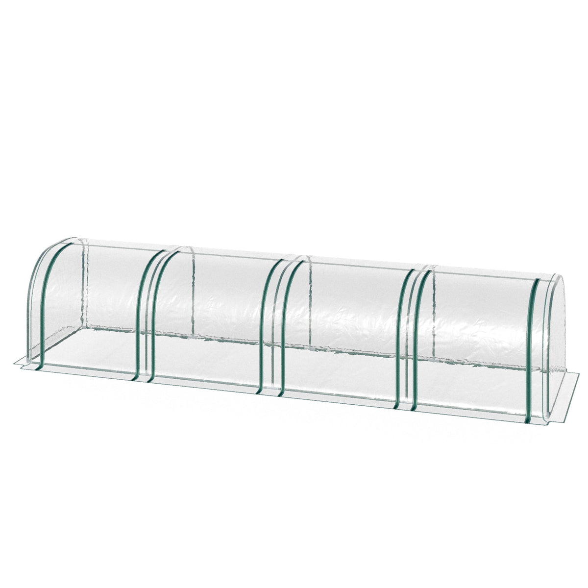 Serre de Jardin mini serre tunnel serre à tomates 3,95L x 1l x 0, 8H m 4 Portes zippées bâche PVC Transparent métal époxy Vert