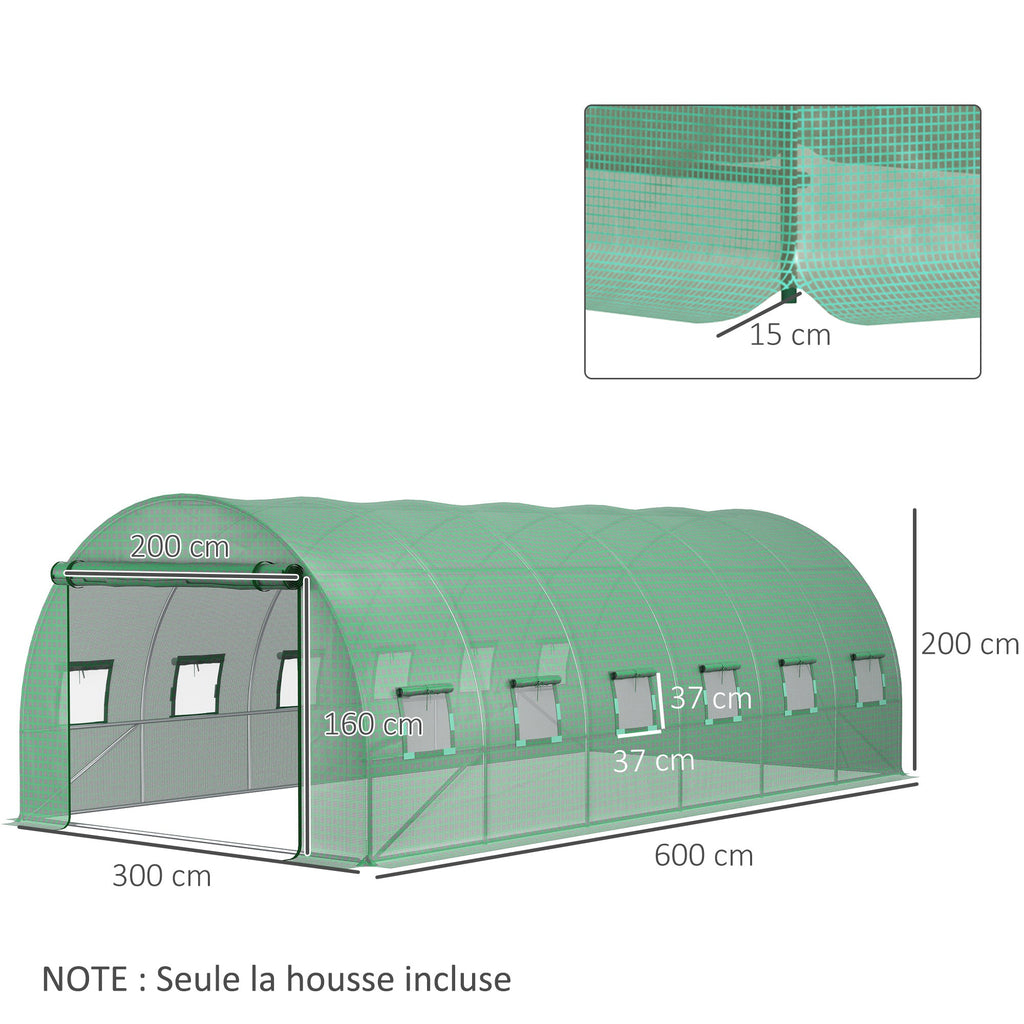 Bâche de Rechange pour Serre Tunnel 18 m² avec 12 Fenêtres