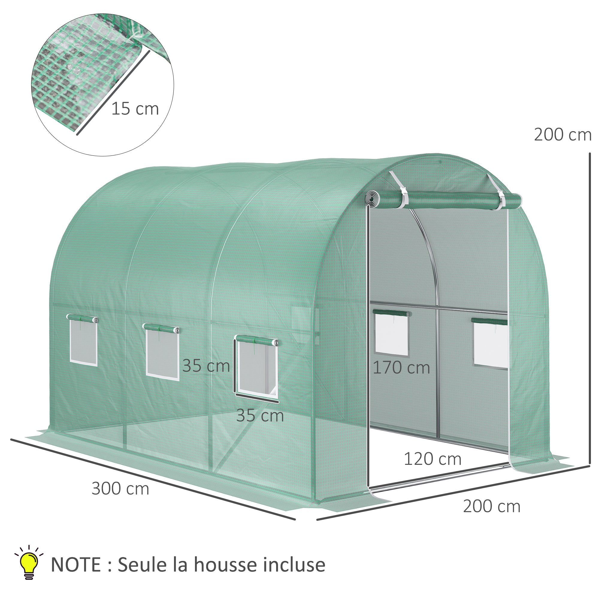 Bâche de Rechange pour Serre Tunnel 6 m² Anti-UV