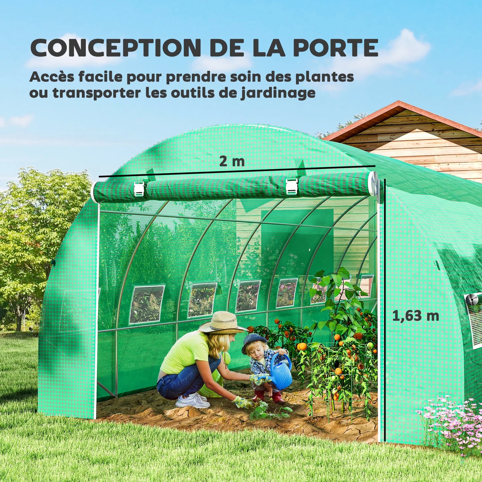Grande Serre Tunnel de Jardin 24 m² avec 16 Fenêtres et Porte Enroulable