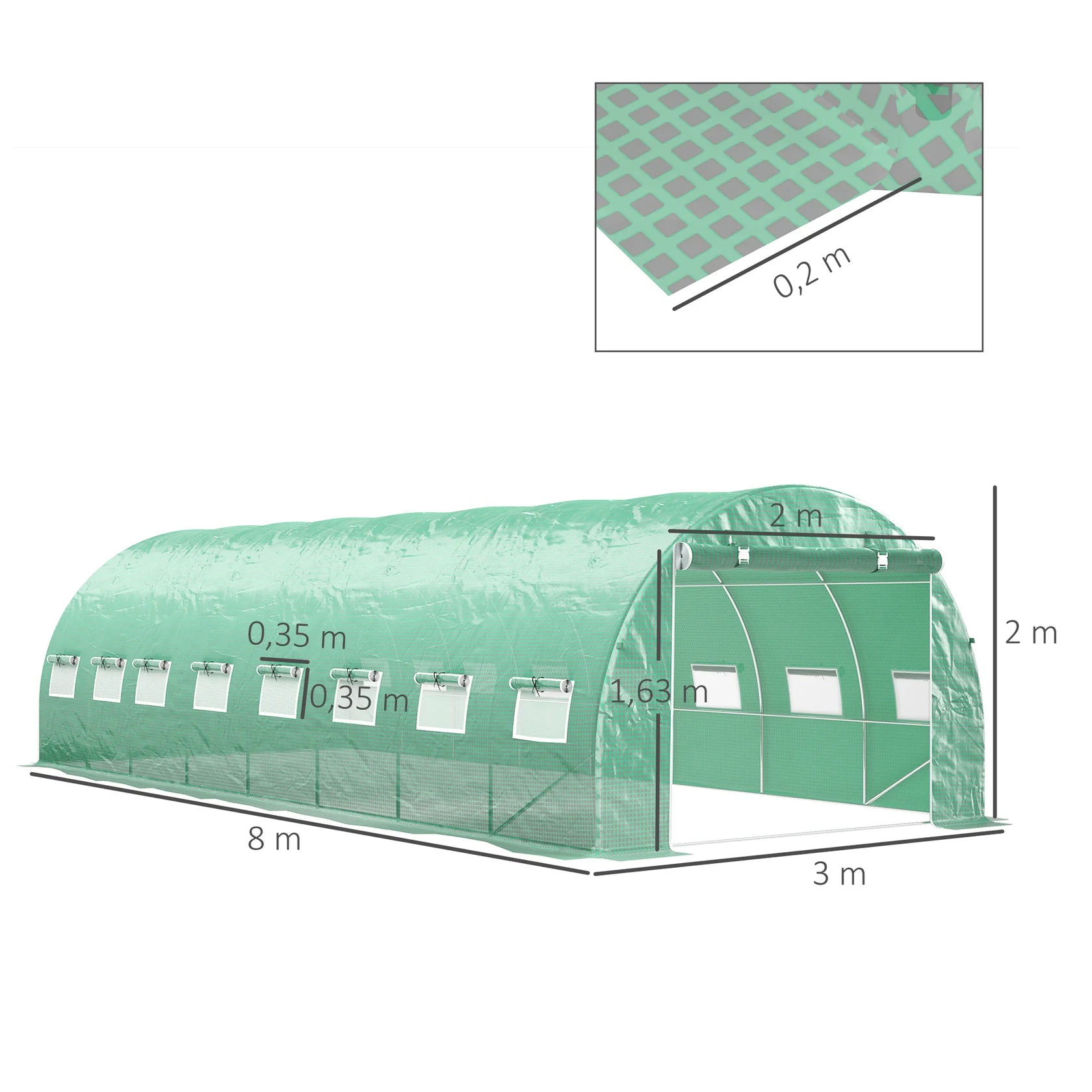 Grande Serre Tunnel de Jardin 24 m² avec 16 Fenêtres et Porte Enroulable
