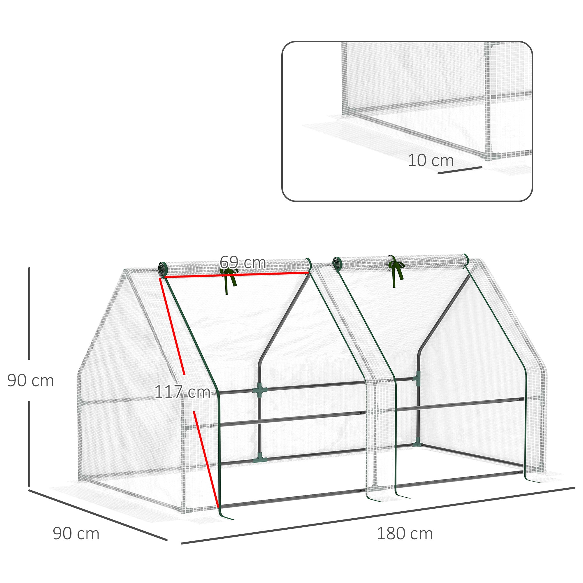 Mini Serre Tunnel de Jardin 180 cm avec 2 Fenêtres Zippées