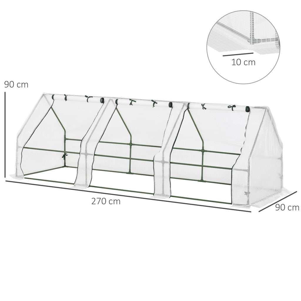 Mini Serre Tunnel de Jardin 270 cm avec 3 Fenêtres Zippées