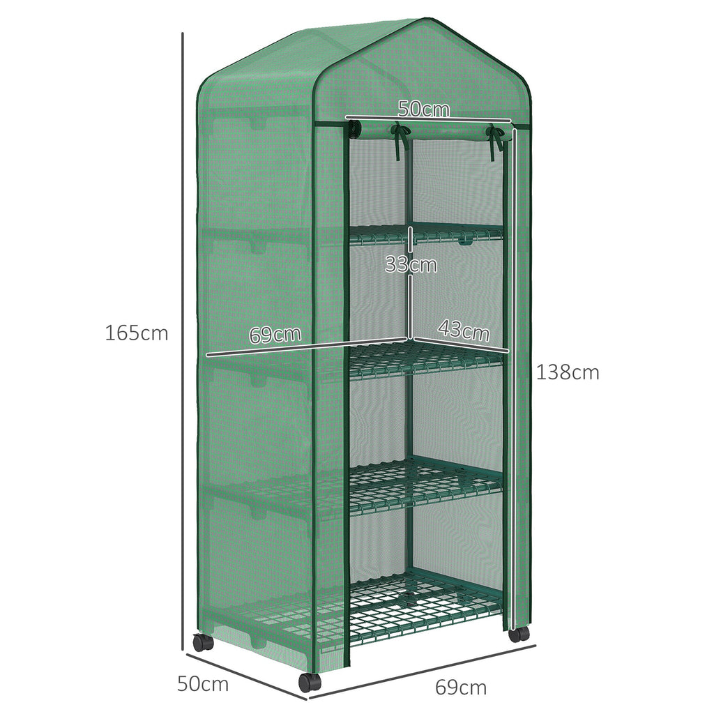 Mini Serre de Jardin 4 Niveaux avec Étagères et Porte Zippée