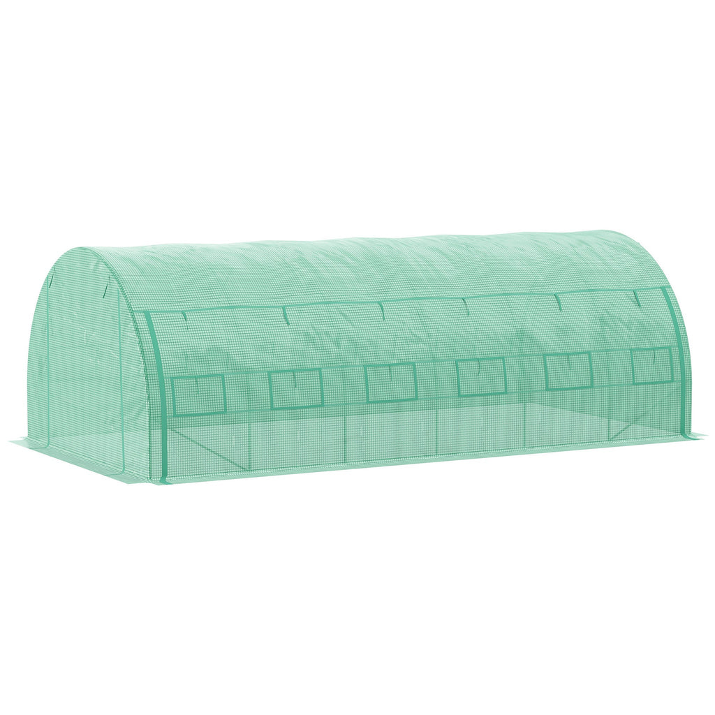 Serre de jardin 18 m² dim. 6L x 3l x 2H m avec porte + parois latérales zippées enroulables, 12 fenêtres, acier PE haute densité 140 g/m² Anti-UV vert