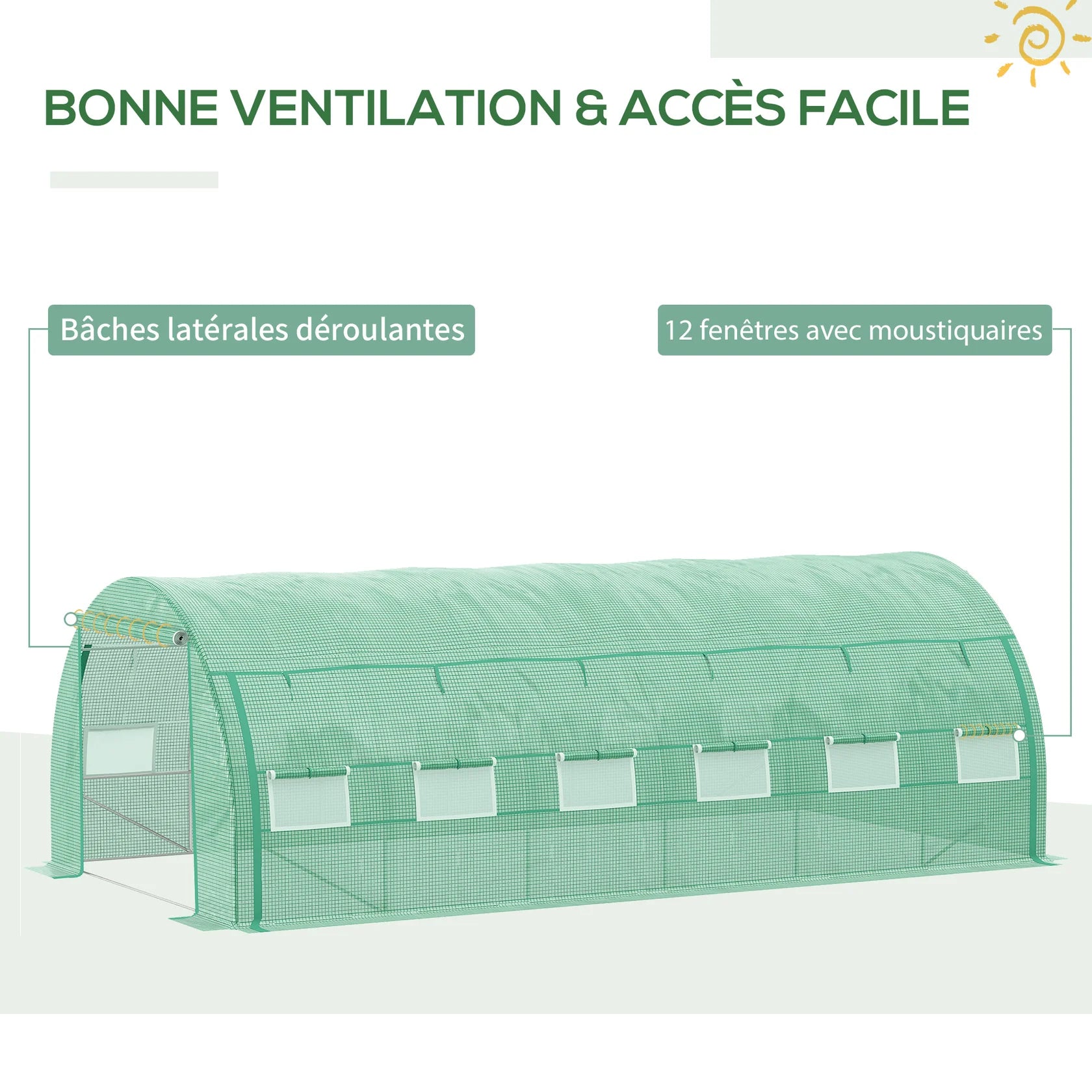 Serre Tunnel de Jardin 18 m² avec 12 Fenêtres et Structure Renforcée